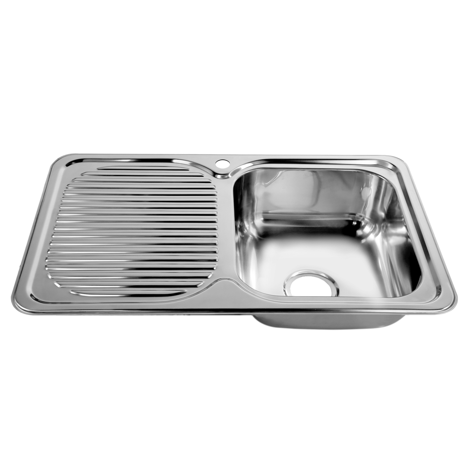 Naiture 21-Gauge 304 Stainless Steel Rectangular Drop-In Kitchen Sink With Drainboard and Single Faucet Hole