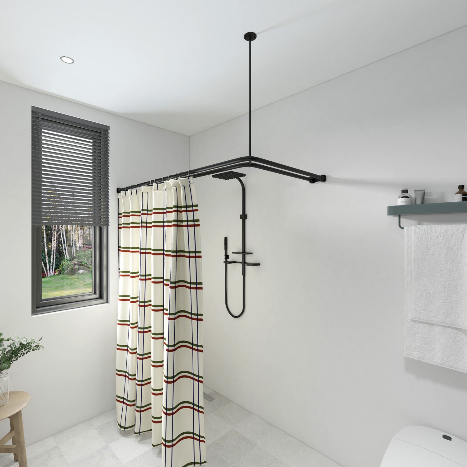 Naiture Stainless Steel Double Corner Shower Curtain Rod with Ceiling Support