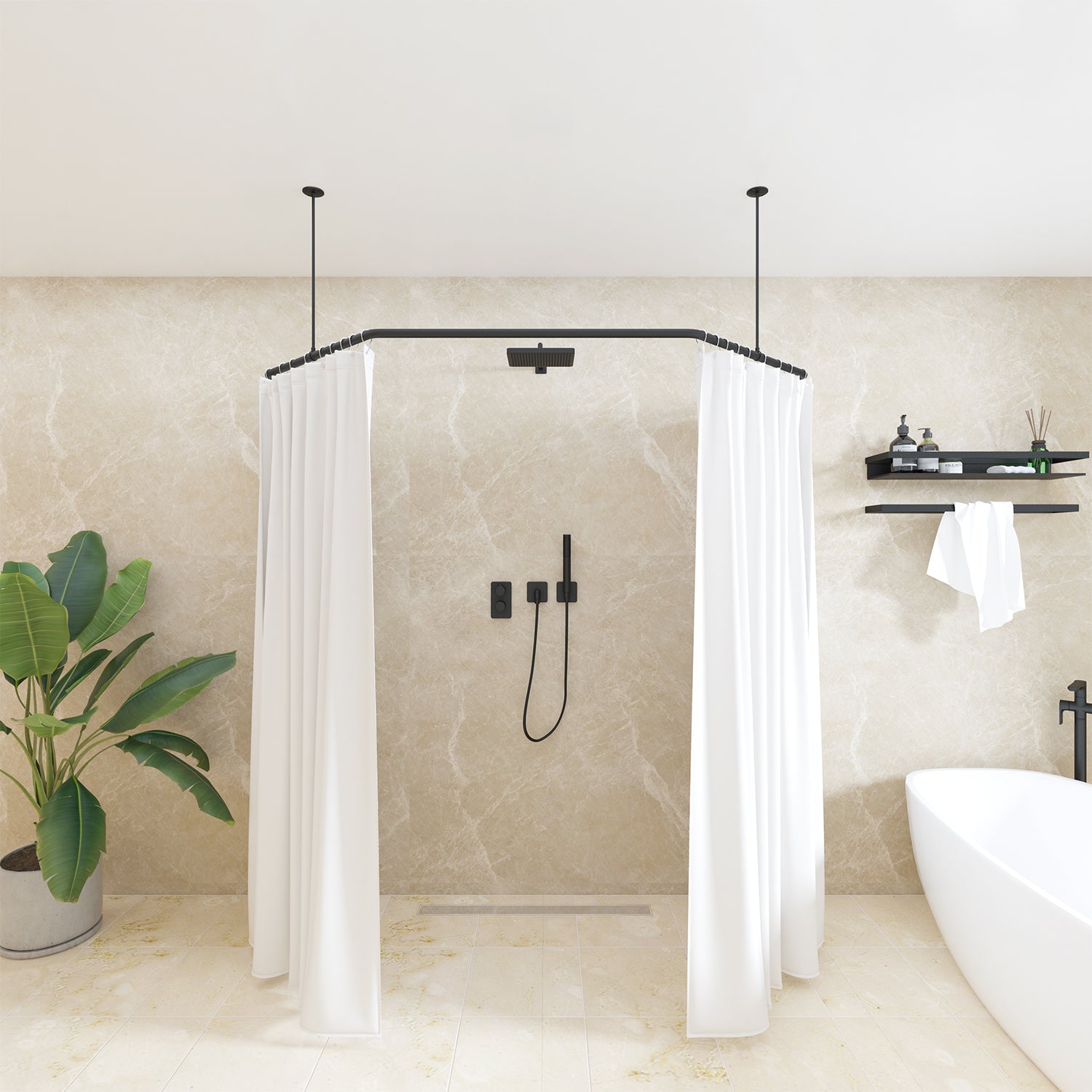 Naiture Neo-Angle Enclosed Stainless Steel Shower Curtain Rod