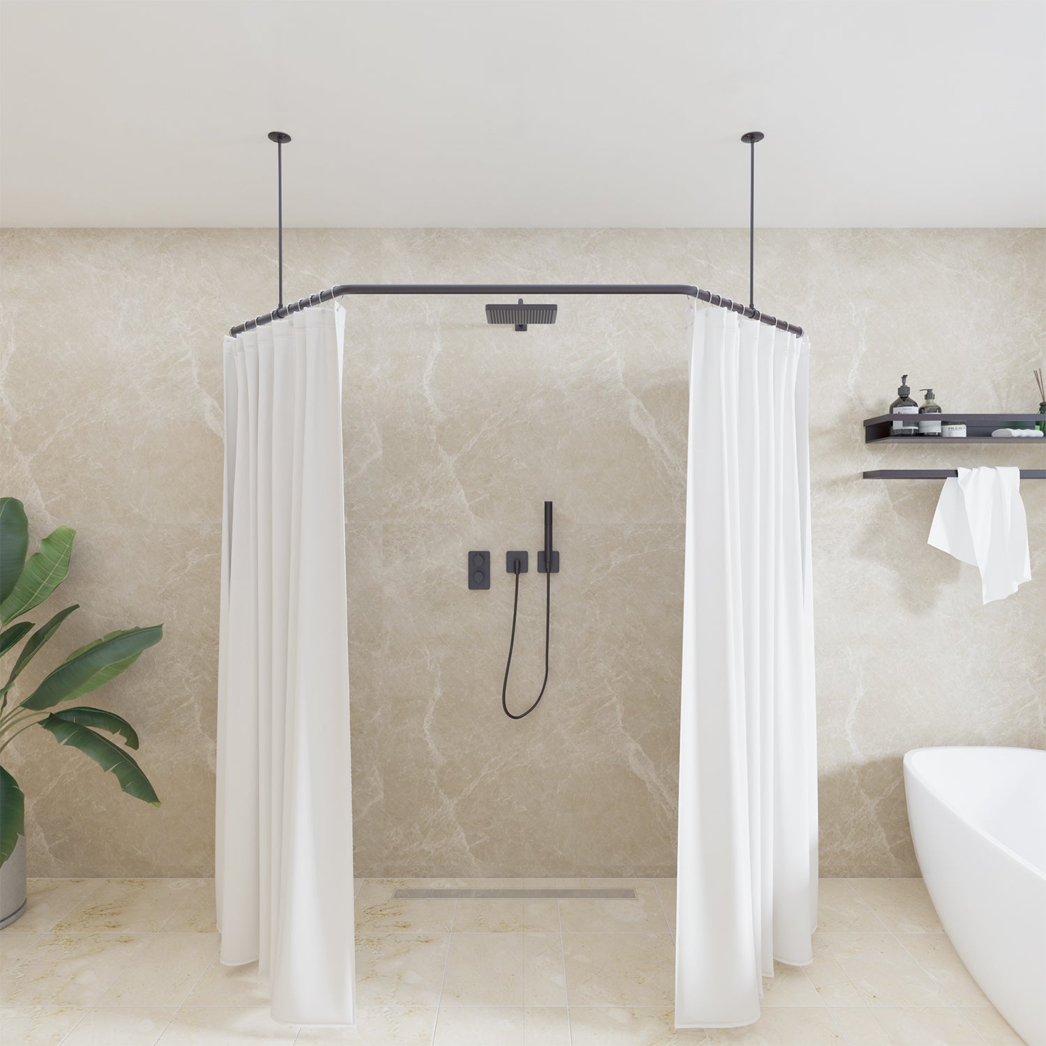 Naiture Aluminum Neo-Angle Enclosed Shower Curtain Rod